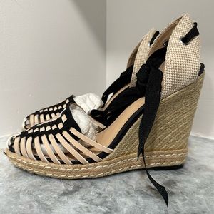 Catherine Malandrino Miyoko Espadrille Wedge in Black/Nude Sz 9 NIB *NEVER WORN*